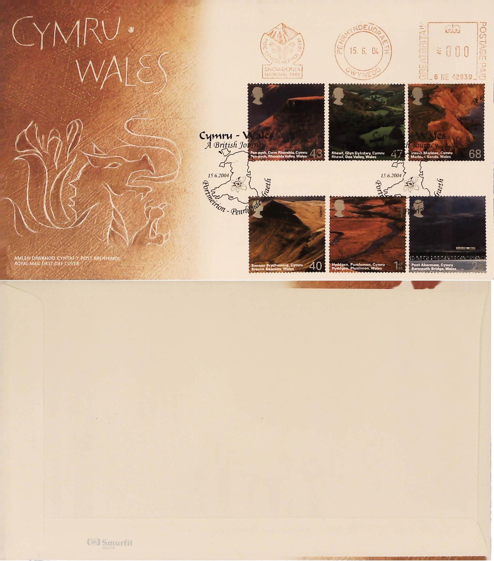 2004 - Wales British Journey FDC Meter Mark Snodonia National Park & Handstamp
